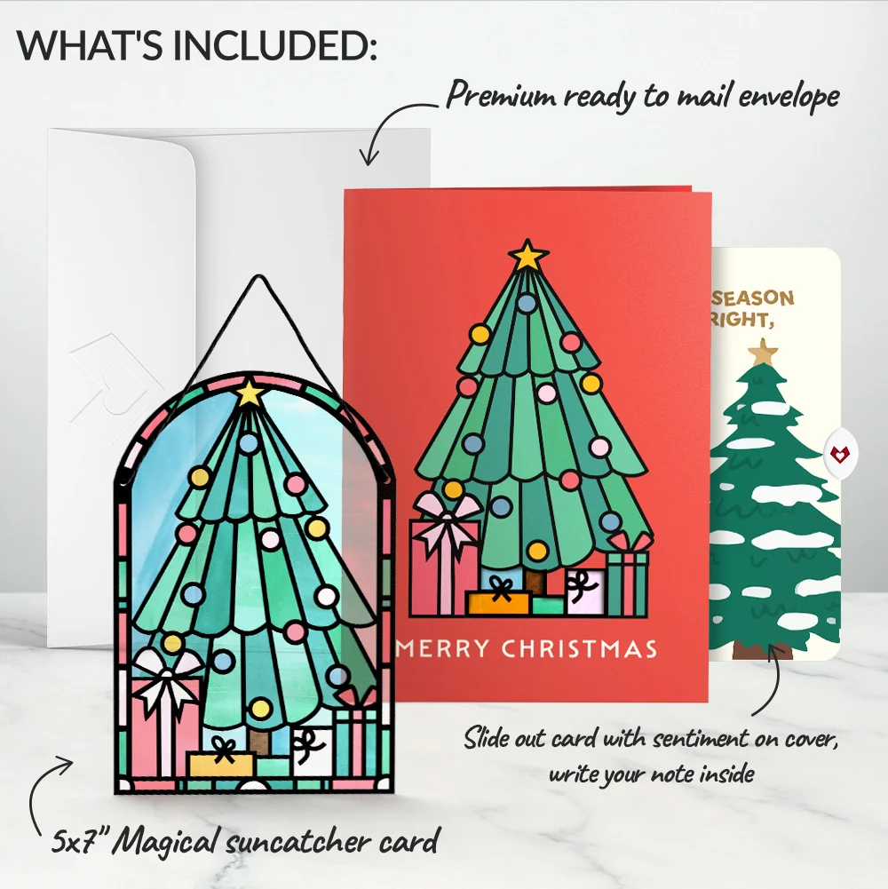 Lovepop Merry Christmas Tree Suncatcher Card and Blessing Sentiment Set Glass - Image 2
