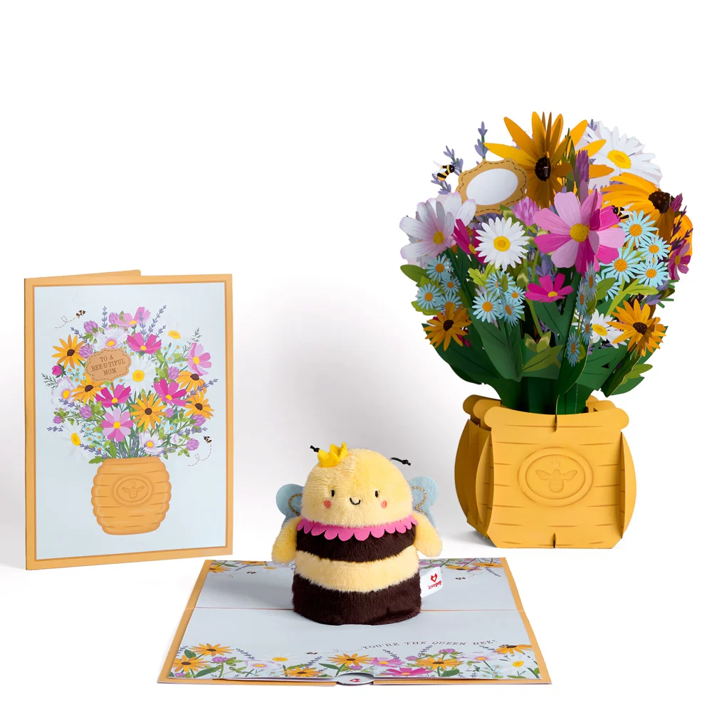 Lovepop 'Bee-u-tiful Mom' Queen Bee Plushpop Card & Bouquet Bundle