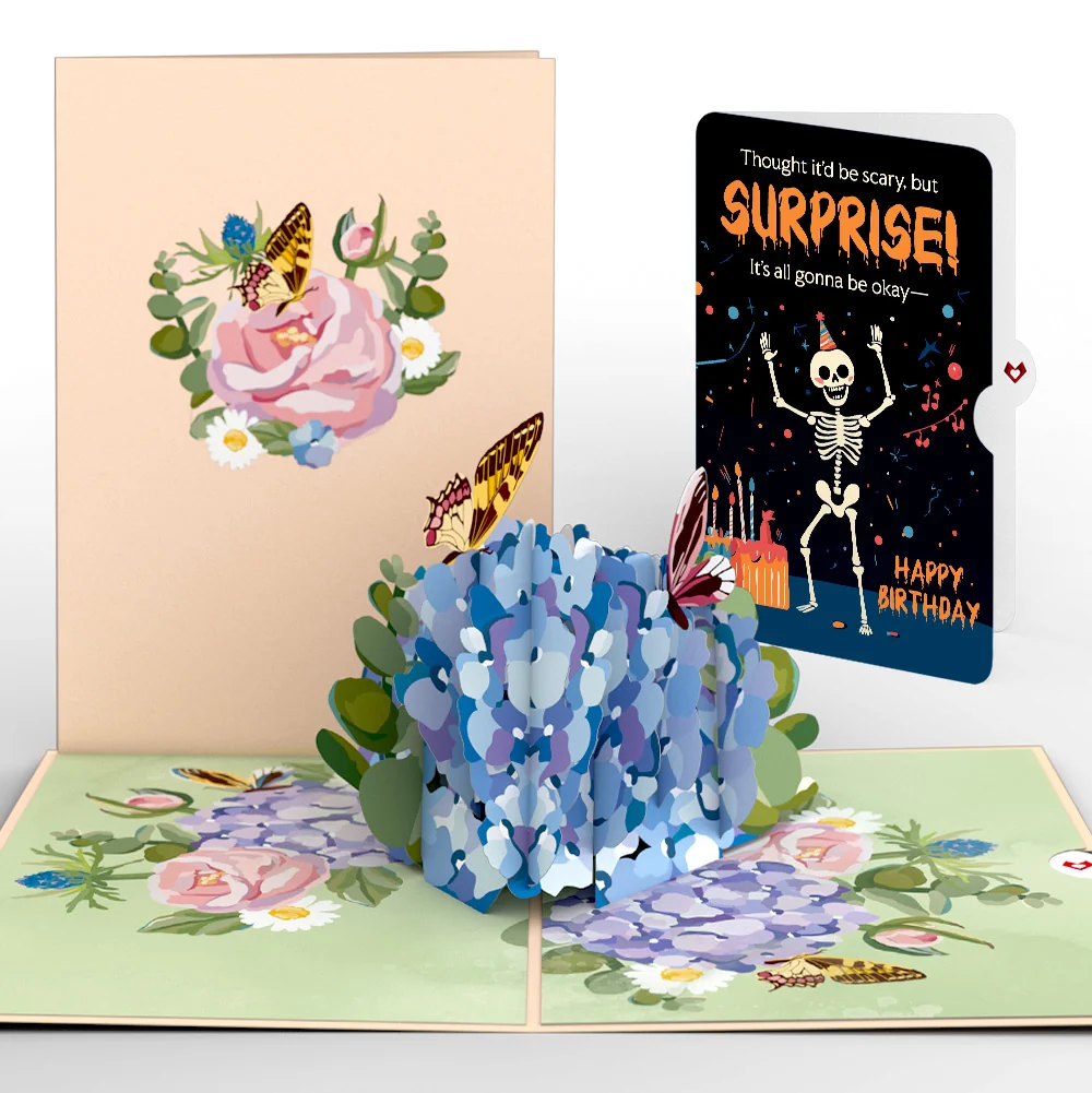 Lovepop Hydrangea Butterflies Birthday Pop-Up Card and Surprise Skeleton Sentiment Set