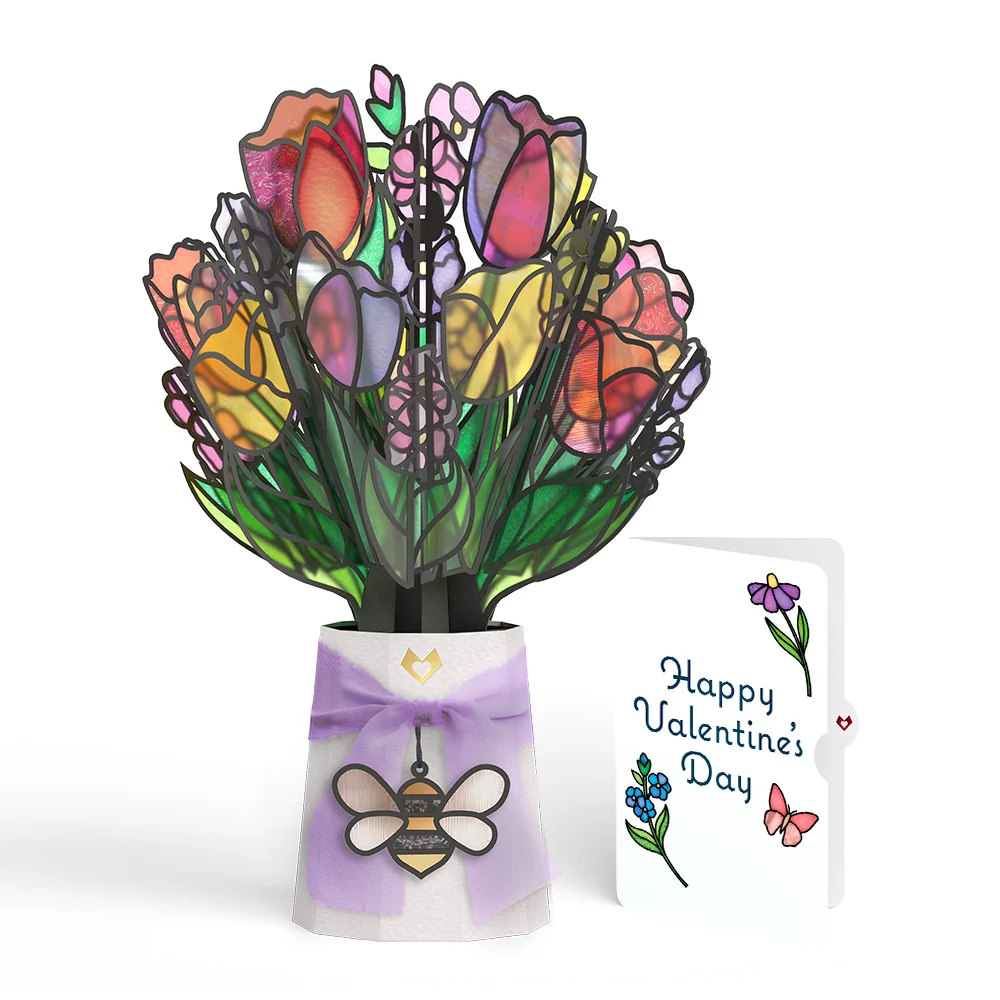 Lovepop Vibrant Tulip Valentine Suncatcher Bouquet and Sentiment Set Glass