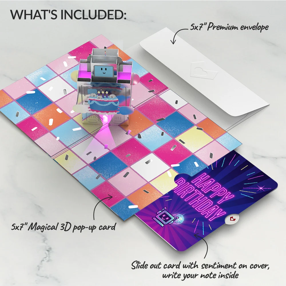 Lovepop Robot Birthday Party Music and Lights Pop-Up Card and Sentiment Set Candle - Image 2