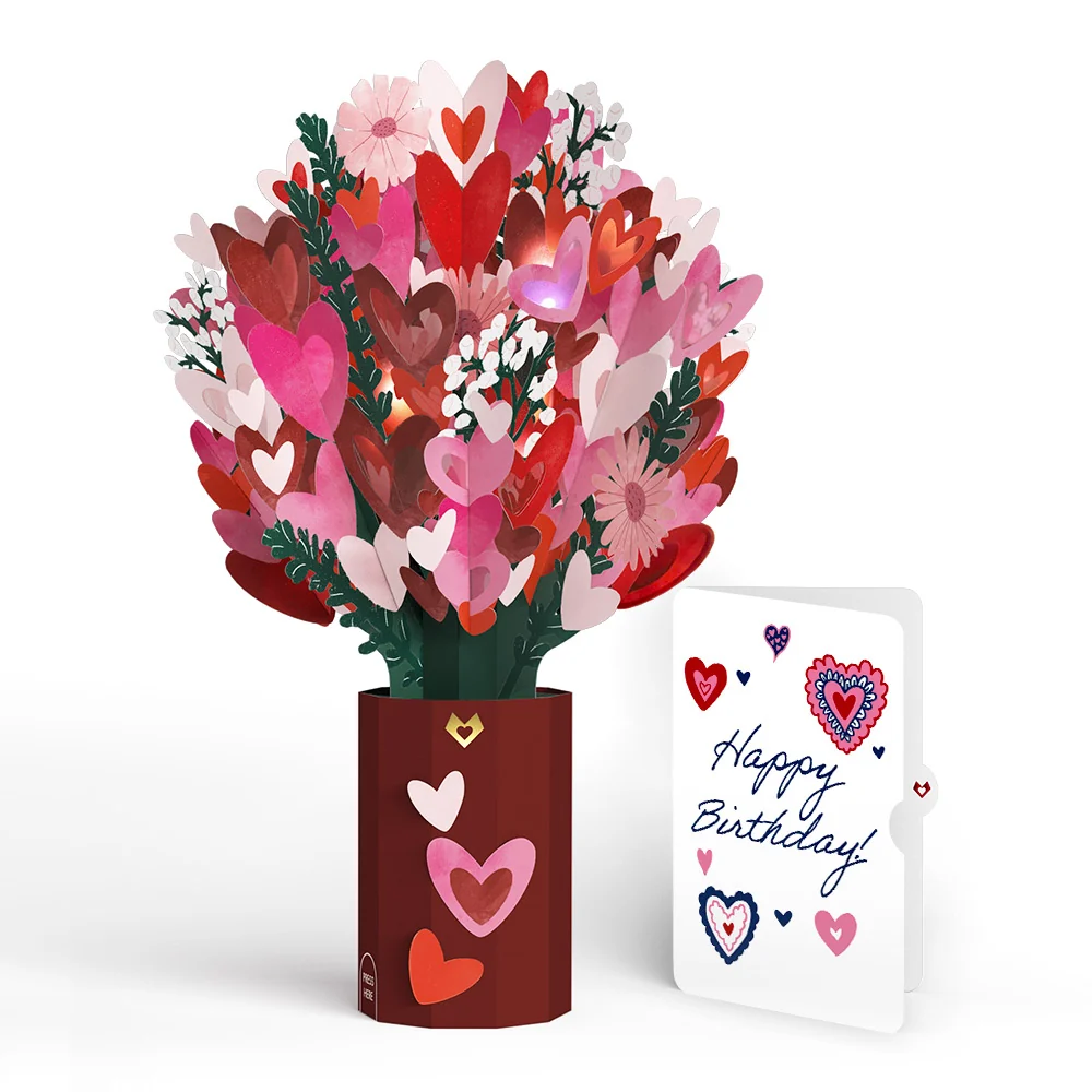 Lovepop Whimsical Hearts Birthday Light-Up Bouquet and Sentiment Set Vase