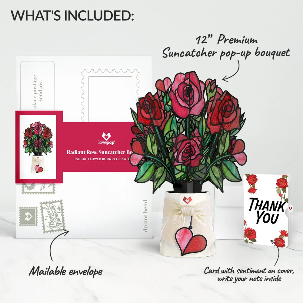 Lovepop Radiant Rose Thank You Suncatcher Bouquet and Sentiment Set Glass - Image 2