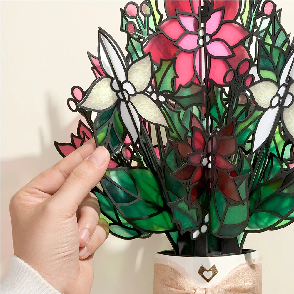 Lovepop Poinsettia Shimmer Christmas Suncatcher Bouquet and Funny Cat Sentiment Set Glass - Image 3