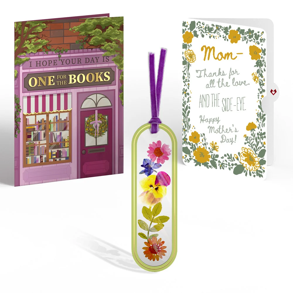 Lovepop One for the Books Mother’s Day Petal Pressed Bookmark Card and Golden Wildflower Frame Sentiment Set for Mom