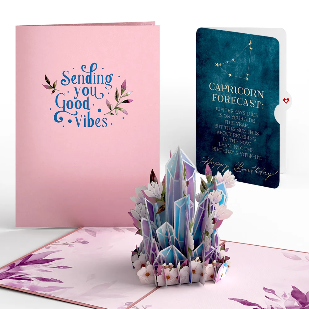 Lovepop Good Vibes Crystals Birthday Pop-Up Card and Capricorn Zodiac Sentiment Set