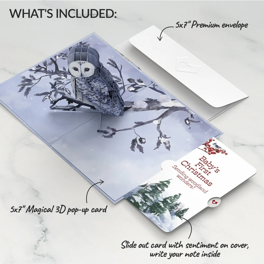 Lovepop Snowy Owl First Christmas Pop-Up Card and Sentiment Set for Baby - Image 2