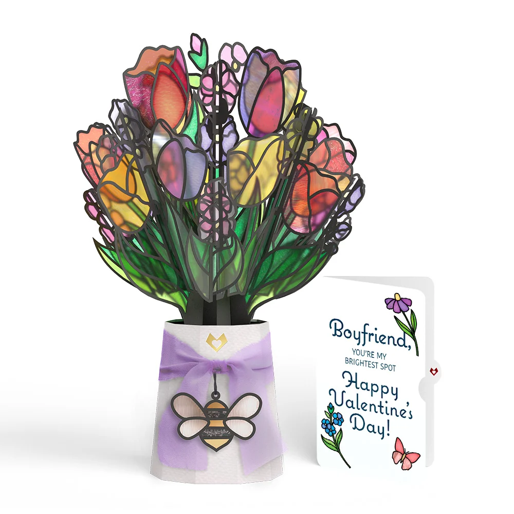 Lovepop Vibrant Tulip Valentine Suncatcher Bouquet and Sentiment Set for Boyfriend Glass