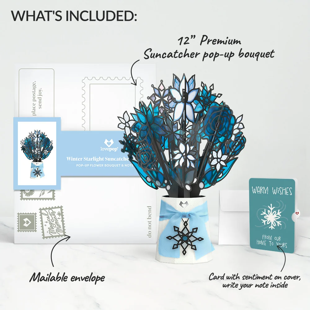 Lovepop Winter Starlight Suncatcher Bouquet and Snowflake Holiday Sentiment Set Glass - Image 2