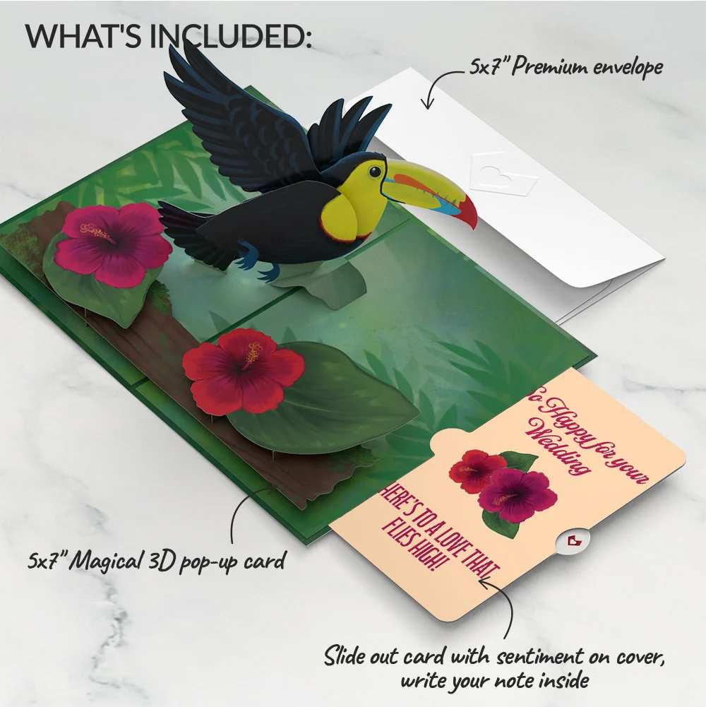 Lovepop Rainforest Toucan Wedding Pop-Up Card and Hibiscus Sentiment Set - Image 2