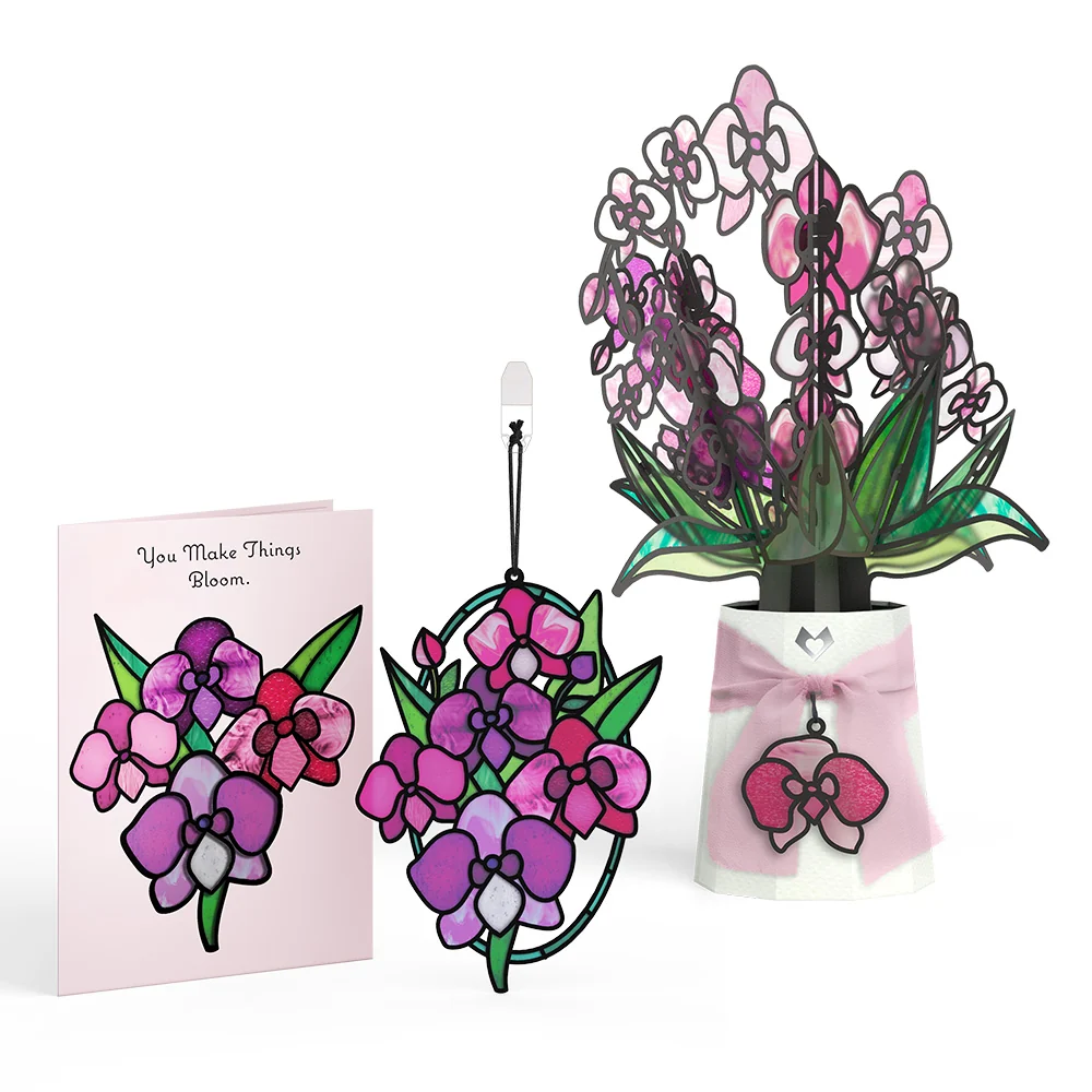 Lovepop You Make Things Bloom Orchid Suncatcher Card & Bouquet Bundle