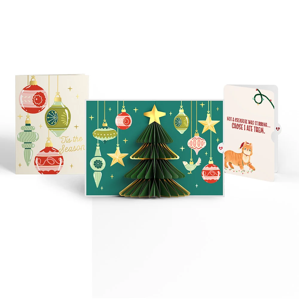 Lovepop Tis the Season Christmas Tree Pop-Up Card and Hungry Cat Sentiment Set Cream
