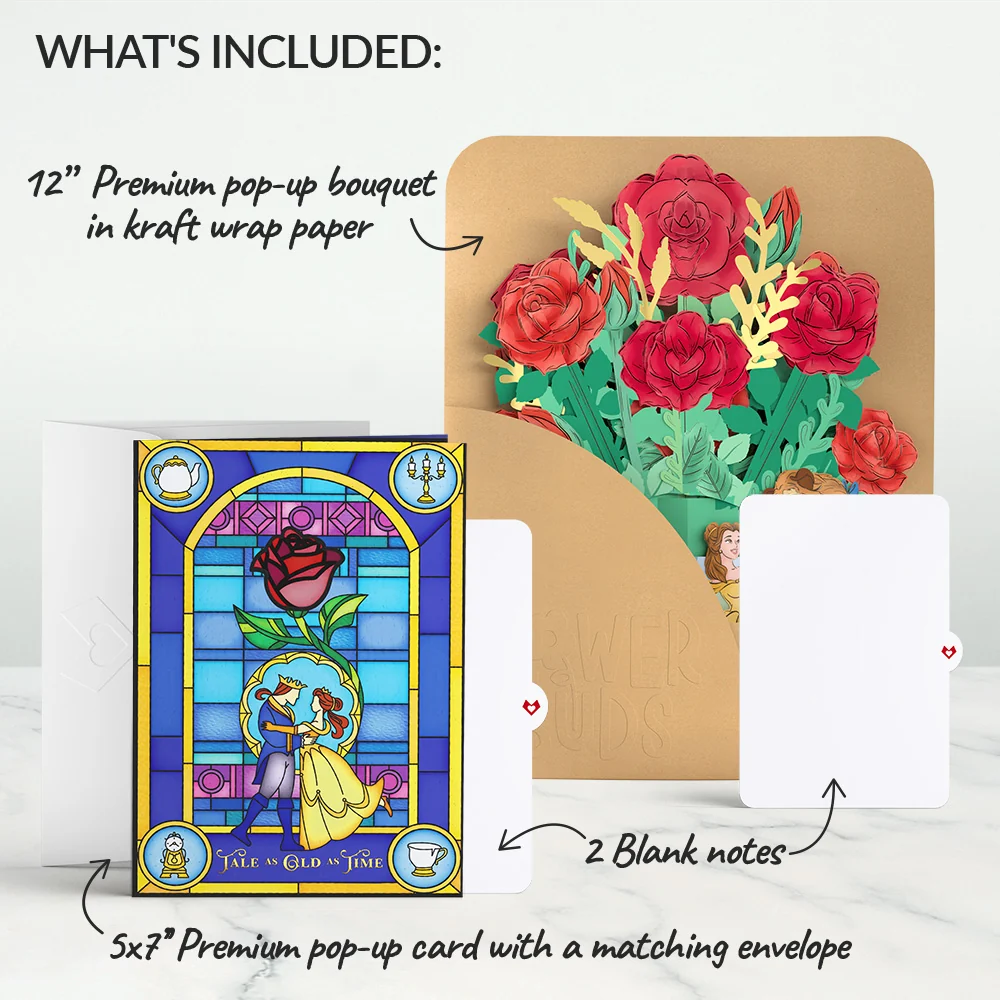 Lovepop Disney’s Beauty and the Beast Suncatcher Card & Flower Buds Bouquet Bundle - Image 2