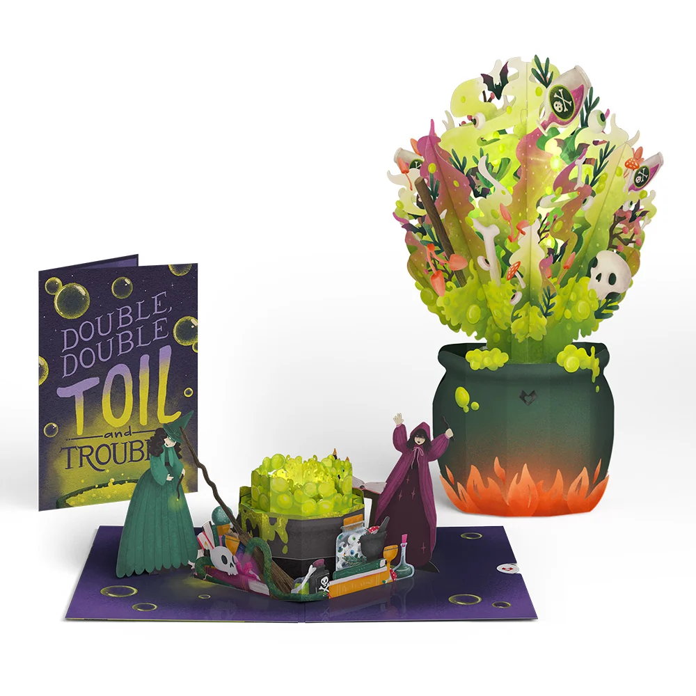 Lovepop Toil and Trouble Halloween Cauldron Music and Lights Pop-Up Card & Bouquet Bundle