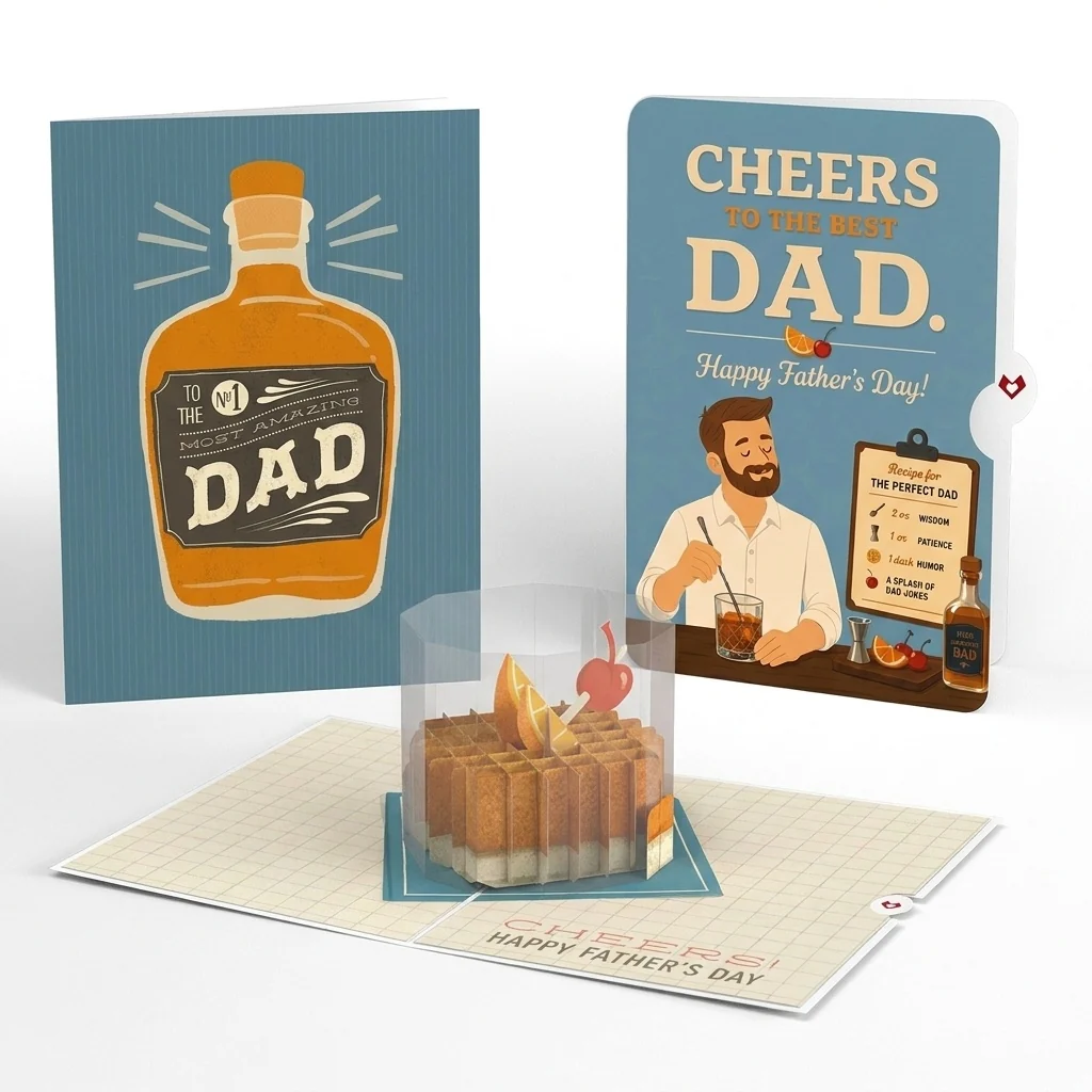 Lovepop Cheers Father's Day Pop-Up Card and Cocktail Mix Sentiment Set for Dad Bottle