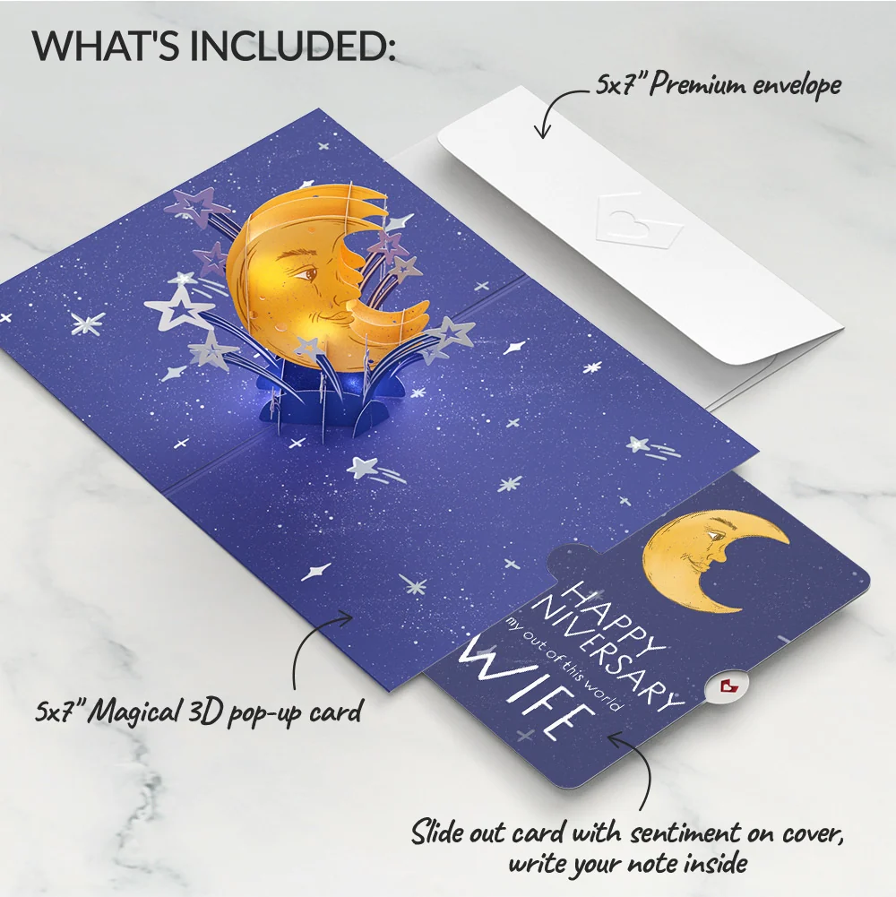 Lovepop Love You to the Moon and Back Anniversary Light-Up Pop-Up Card and Sentiment Set for Wife - Image 2