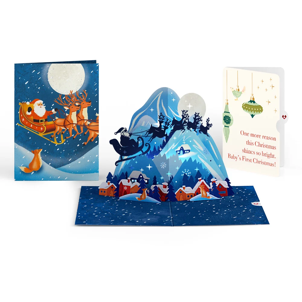 Lovepop Christmas Eve Sleigh Ride Music and Lights Pop-Up Card and Sentiment Set for Baby Cream