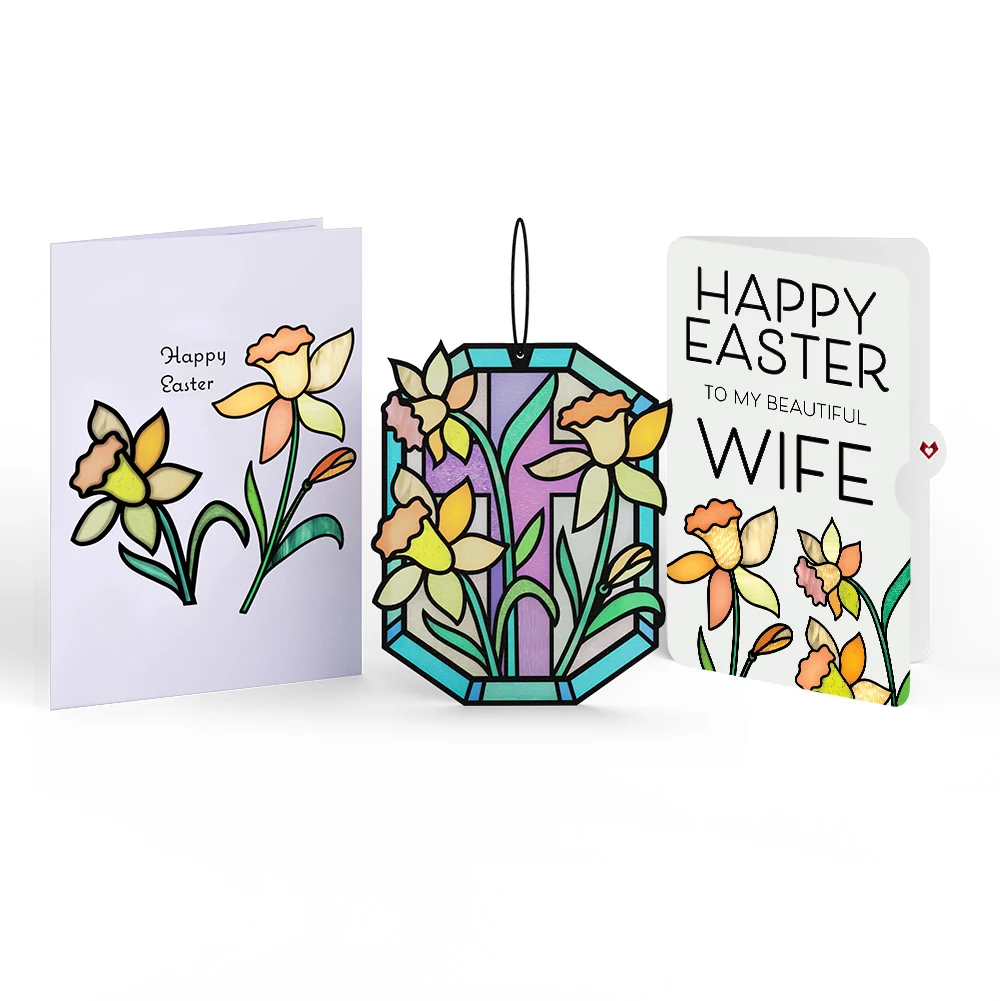 Lovepop Happy Easter Daffodil Easter Suncatcher Card and Sentiment Set for Wife Glass