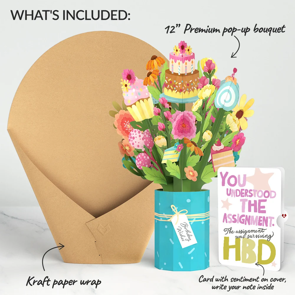 Lovepop Sweet Birthday Wishes Bouquet and Surviving Assignment Sentiment Set Candle - Image 2