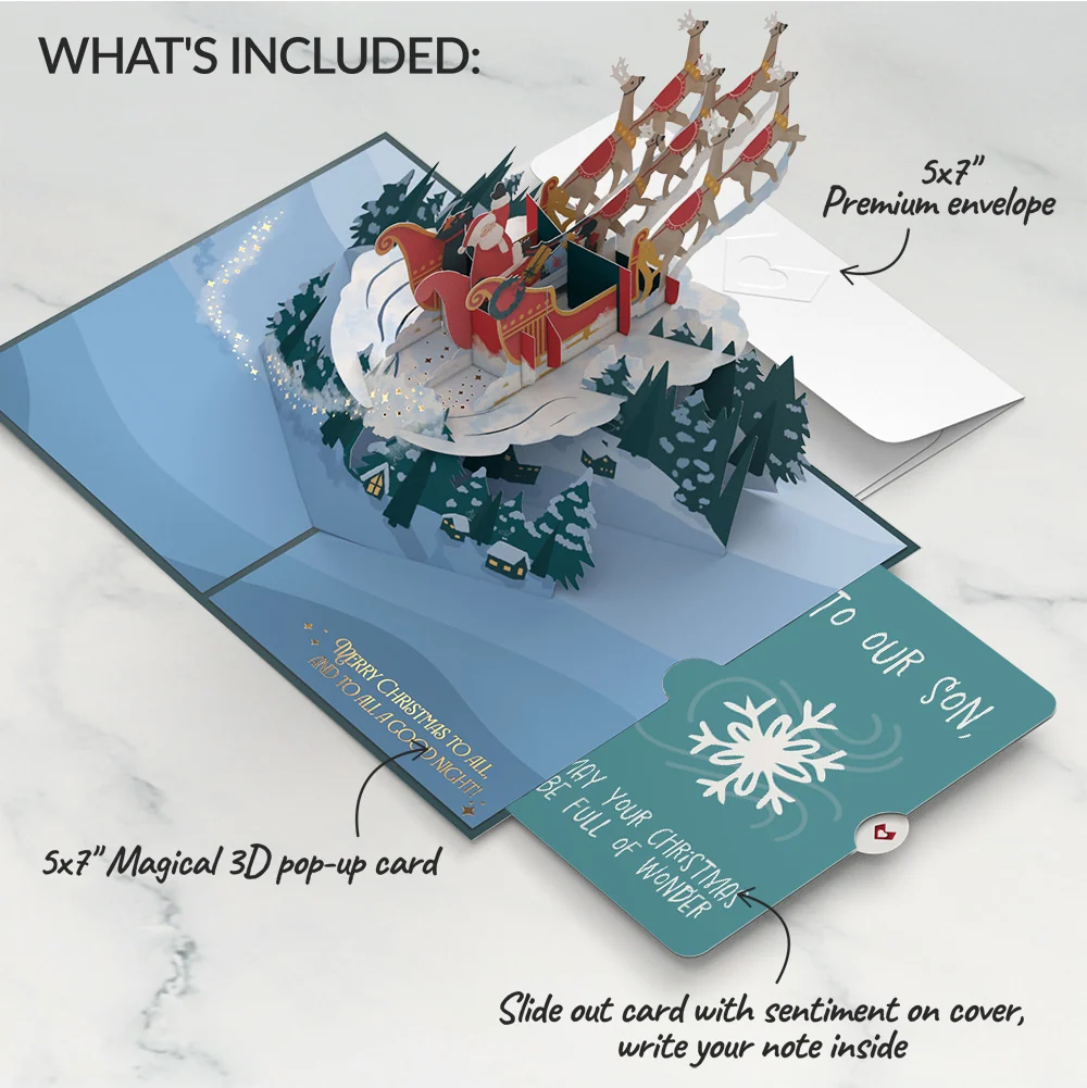 Lovepop Night Sky Santa Sleigh Christmas Pop-Up Card and Sentiment Set for Son - Image 2