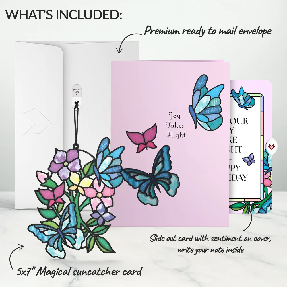 Lovepop Joy Takes Flight Butterfly Birthday Suncatcher Card and Sentiment Set Glass - Image 2
