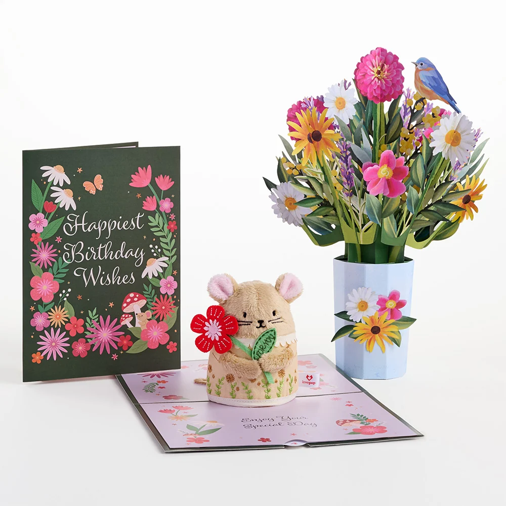Lovepop 'Happiest Birthday Wishes' Plushpop Card and Bouquet Bundle