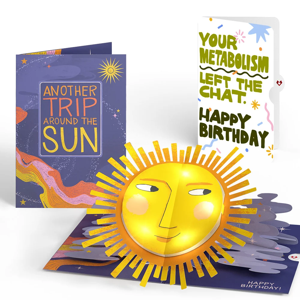 Lovepop Another Trip Around the Sun Birthday Light-Up Pop-Up Card and Metabolism Left The Chat Sentiment Set