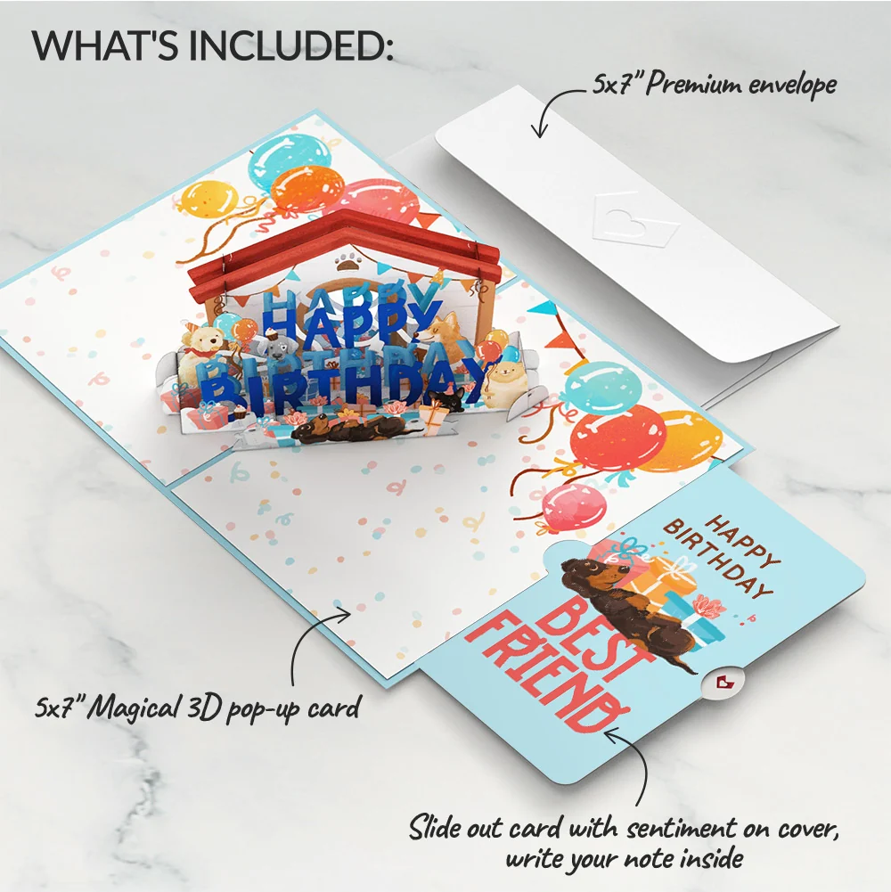 Lovepop Happy Birthday Dogs Pop-Up Card and Sentiment Set for Best Friend - Image 2