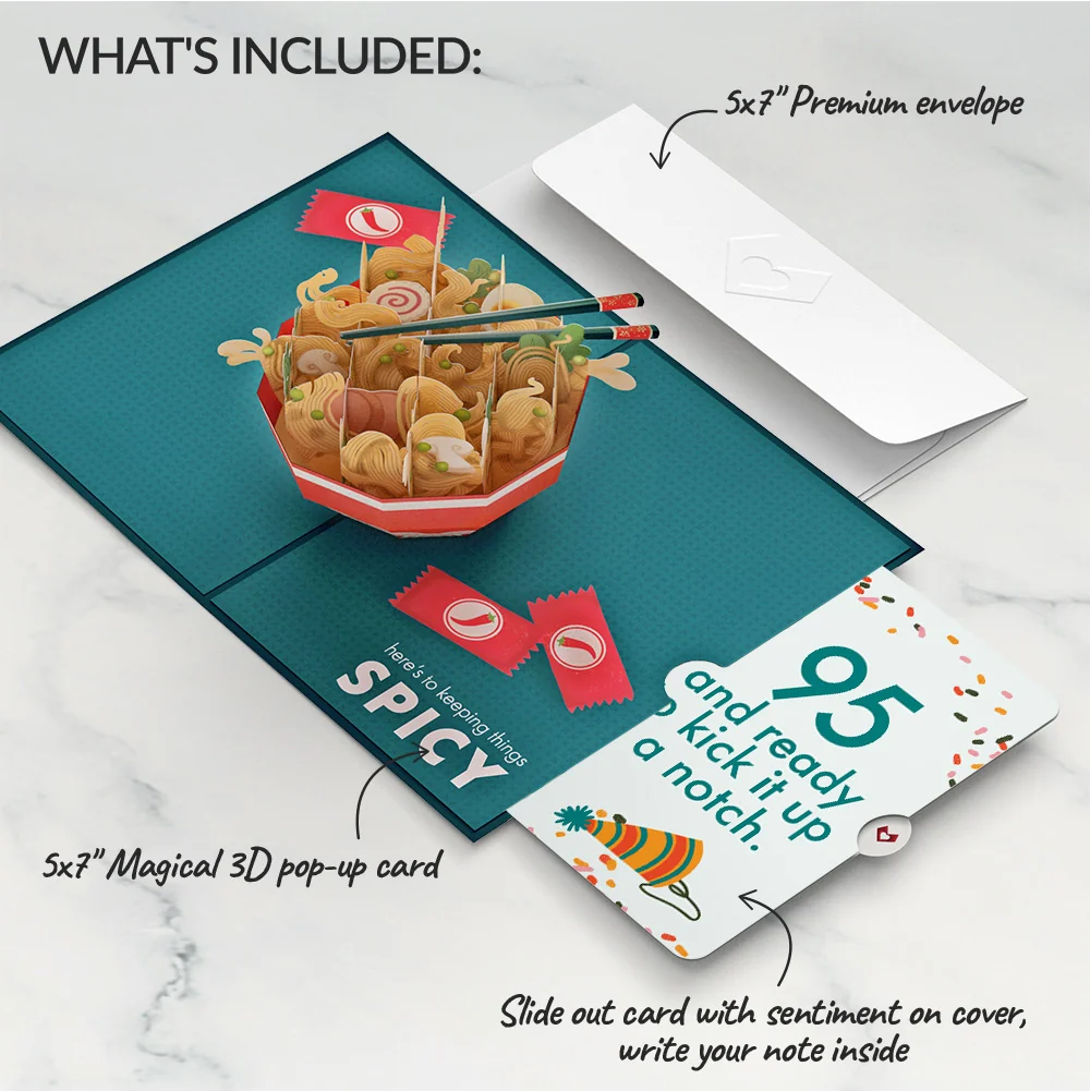 Lovepop Send Noods Spicy Birthday Pop-Up Card and 95th Kick It Up Sentiment Set Bowl - Image 2