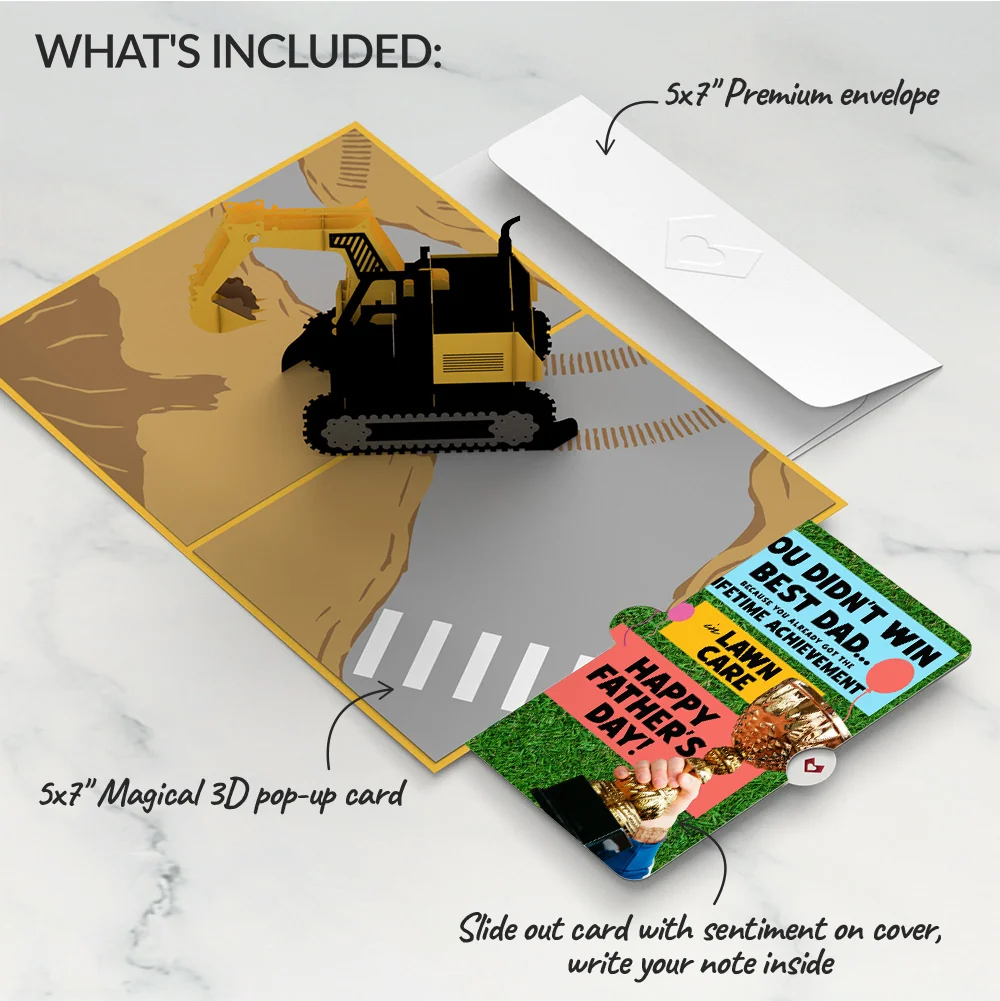 Lovepop Excavator Father's Day Pop-Up Card and Trophy Lawn Care Sentiment Set - Image 2