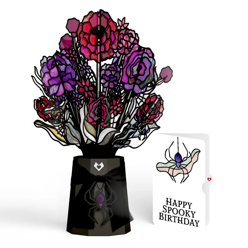 Lovepop Moonlit Amethyst Birthday Suncatcher Bouquet and Spooky Spider Sentiment Set Glass
