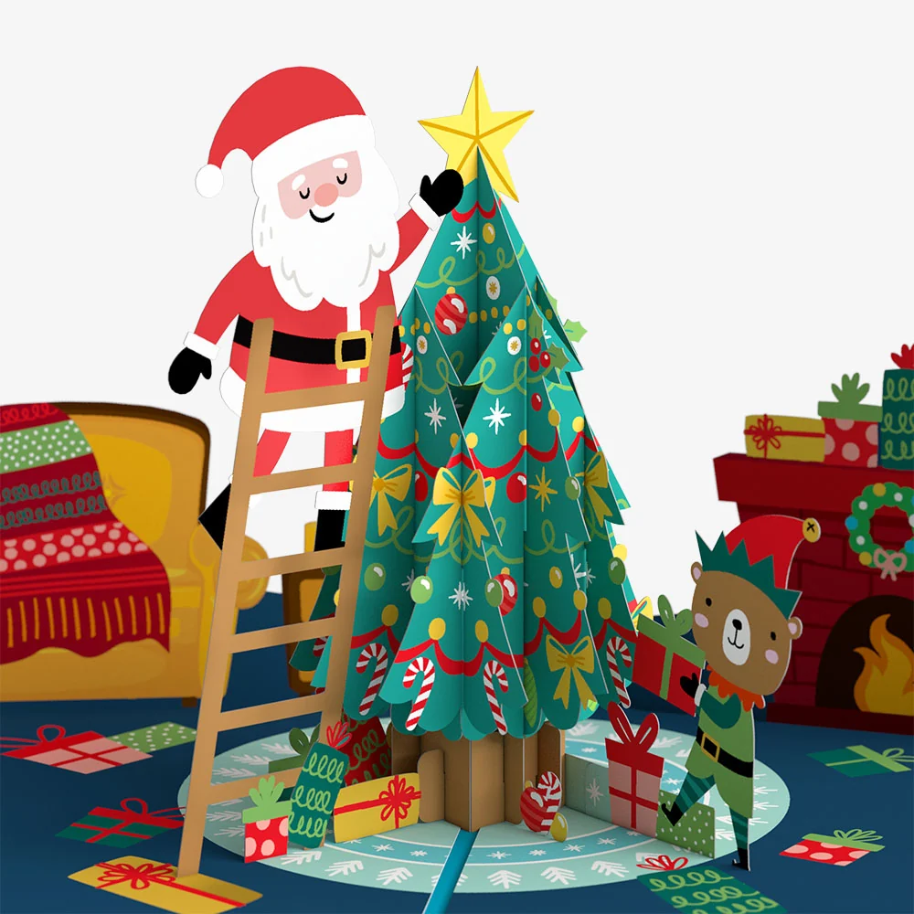 Lovepop Santa Decorating a Christmas Tree Pop-Up Card and Holiday Village Sentiment Set - Image 3
