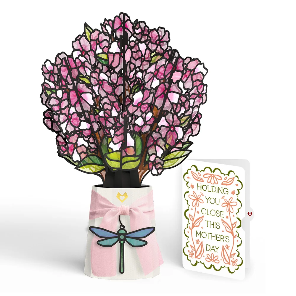 Lovepop Sun-dappled Cherry Blossom Mother’s Day Suncatcher Bouquet and Vintage Blossom Sentiment Set for Mom Glass