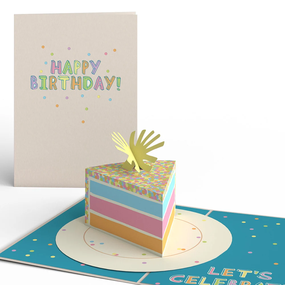 Lovepop Confetti Birthday Cake Slice Pop-Up Card Cream