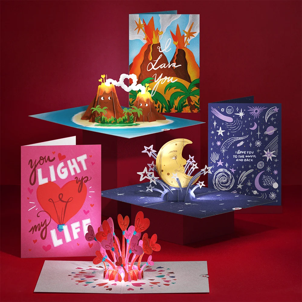 Lovepop Whimsical Love Light-Up Pop-Up Card 3-Pack