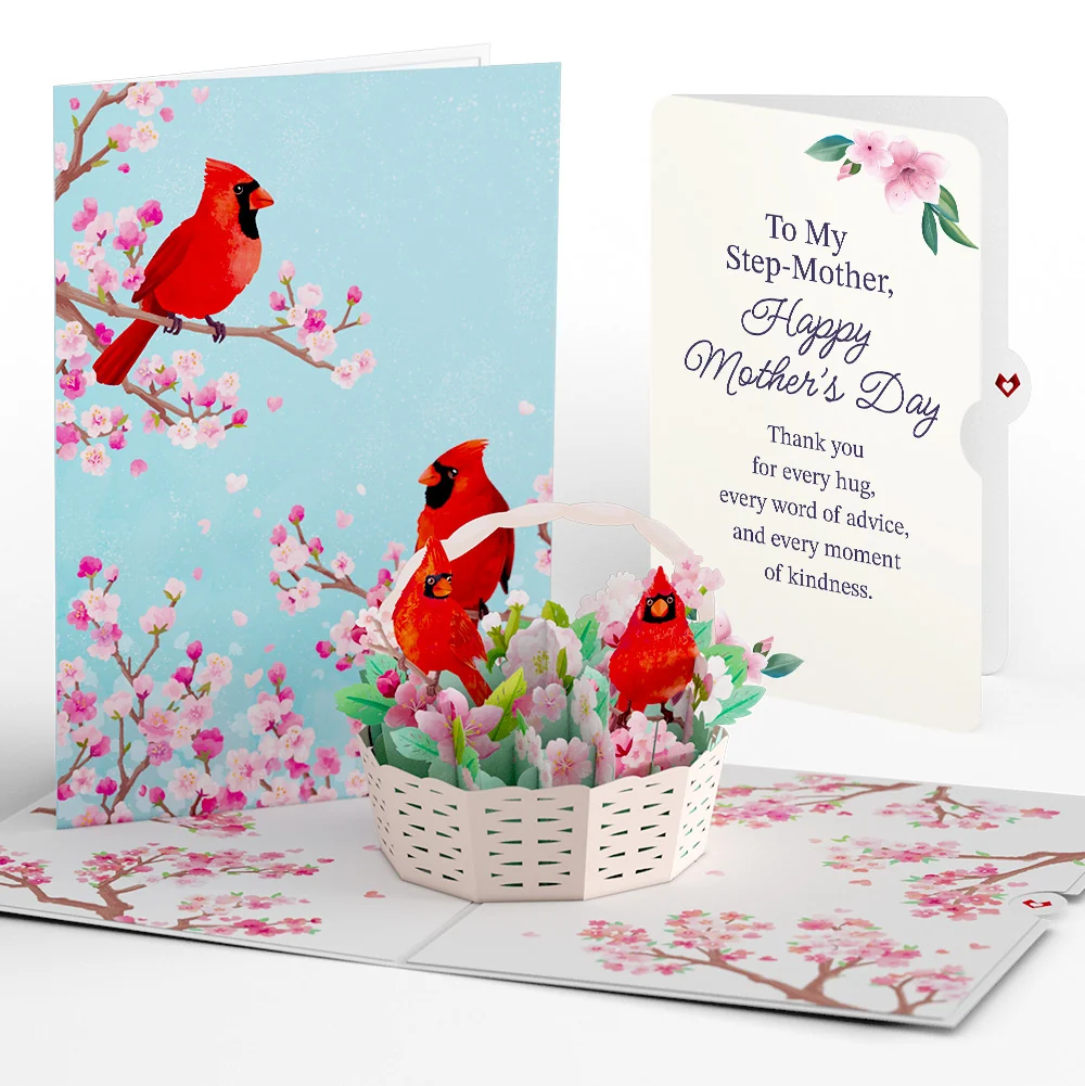 Lovepop Cherry Blossom Basket with Cardinals Mother's Day Pop-Up Card and Sentiment Set for Step-Mother