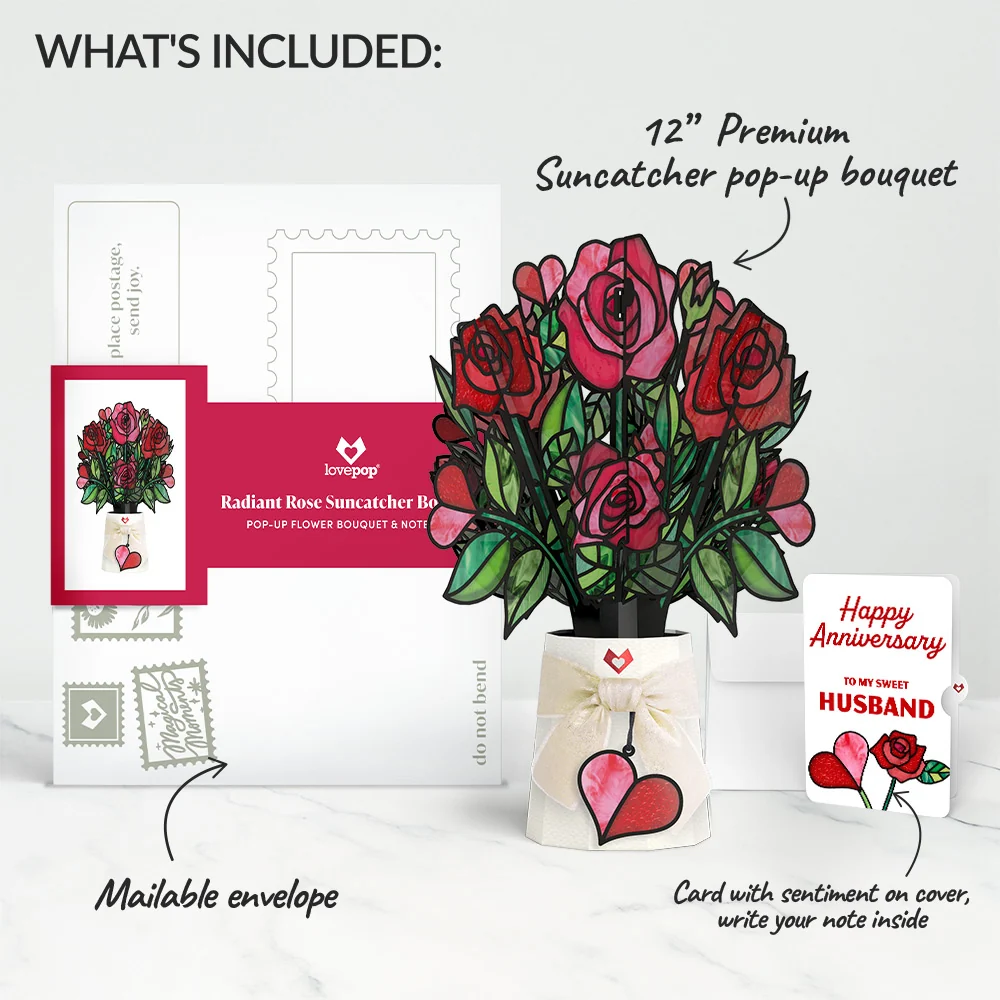 Lovepop Radiant Rose Anniversary Suncatcher Bouquet and Sentiment Set for Husband Glass - Image 2