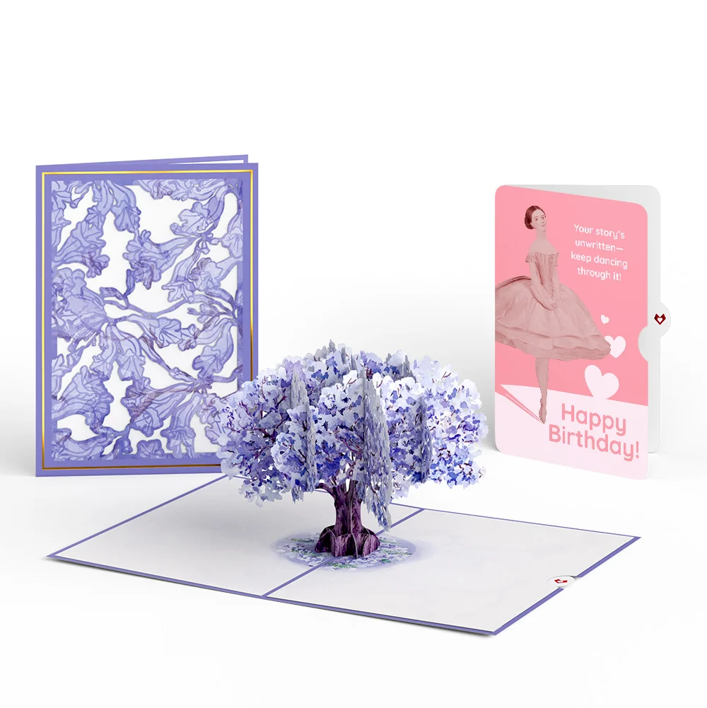 Lovepop Watercolor Jacaranda Tree Birthday Pop-Up Card and Dancing Through Life Sentiment Set