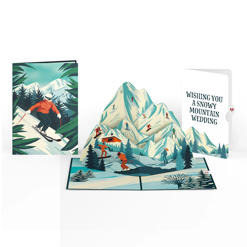 Lovepop Mountain Ski Adventure Wedding Pop-Up Card and Sentiment Set Cream