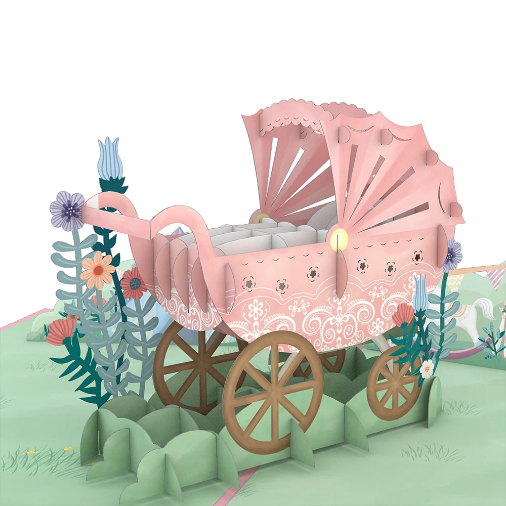 Lovepop Pink Baby Carriage Pop-Up Card Toy - Image 2