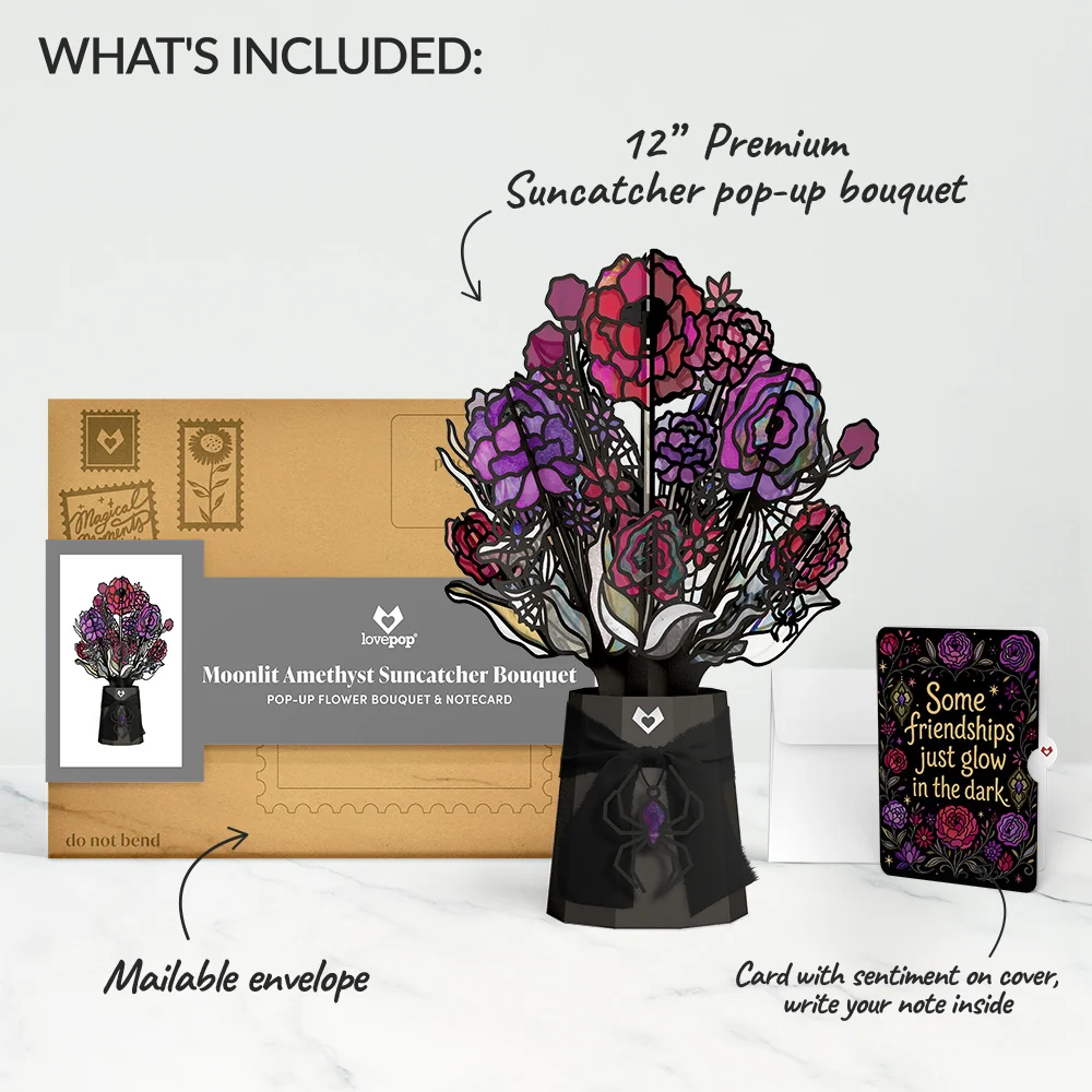 Lovepop Moonlit Amethyst Halloween Suncatcher Bouquet and Glow In The Dark Sentiment Set Glass - Image 2