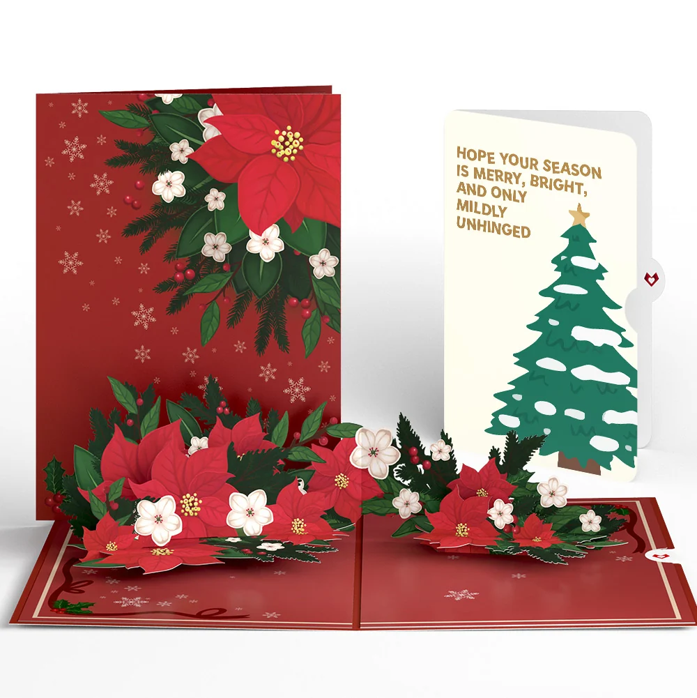 Lovepop Poinsettia & Pine Christmas Pop-Up Card and Blessing Tree Sentiment Set Cream