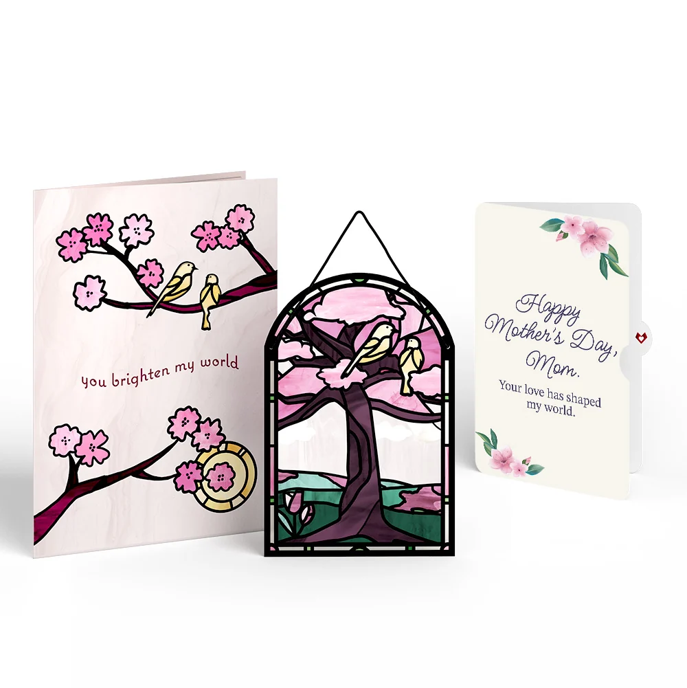 Lovepop You Brighten My World Birds Mother's Day Suncatcher Card and Sentiment Set for Mom Glass