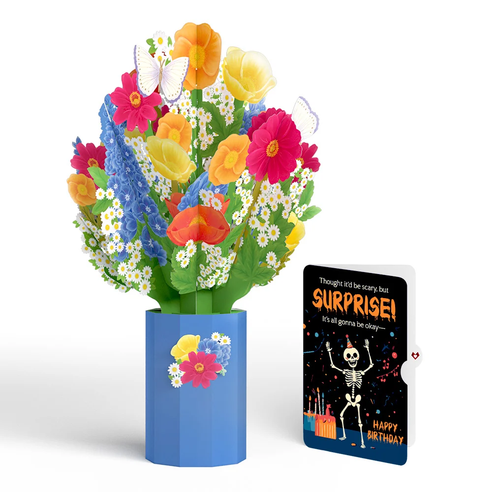 Lovepop Wildflower Birthday Bouquet and Surprise Skeleton Sentiment Set Vase