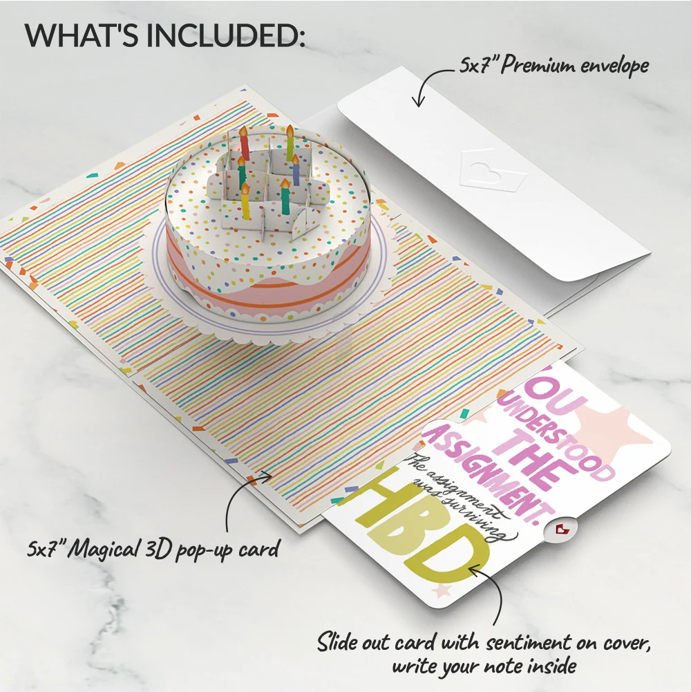 Lovepop Happy Birthday to You! Confetti Cake Pop-Up Card and Surviving Assignment Sentiment Set Candle - Image 2