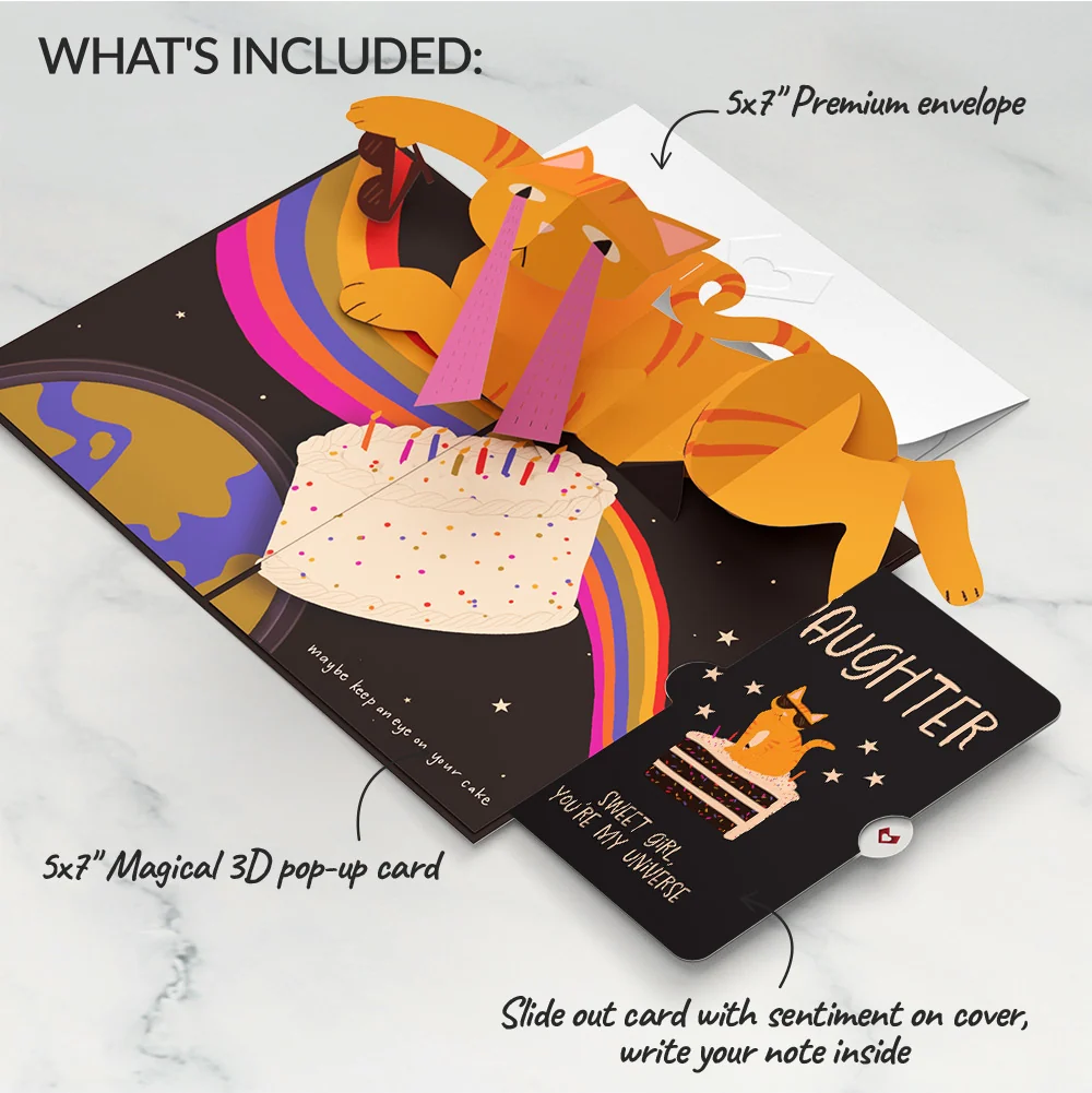 Lovepop Out of this World Birthday Cat Pop-Up Card and Sentiment Set for Daughter - Image 2