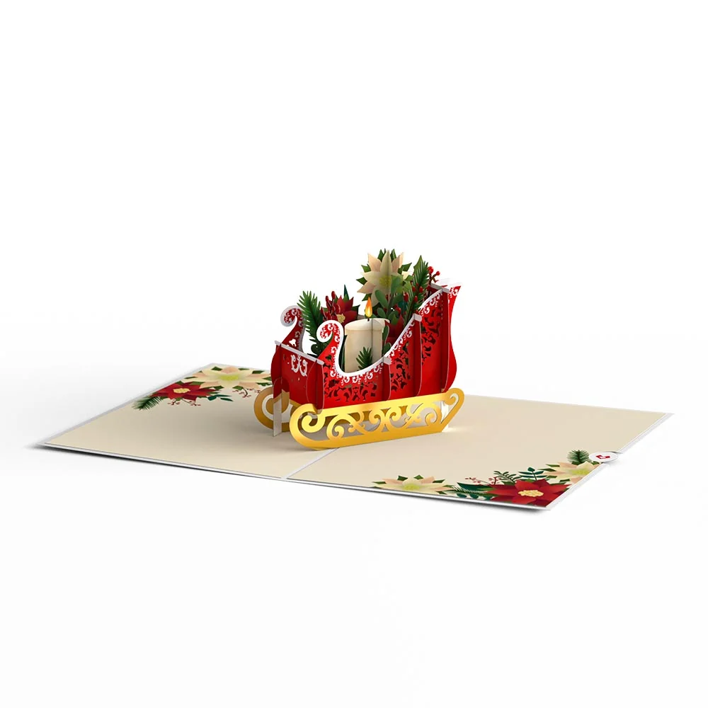 Lovepop Holiday Poinsettia Sleigh Pop-Up Card Candle - Image 3