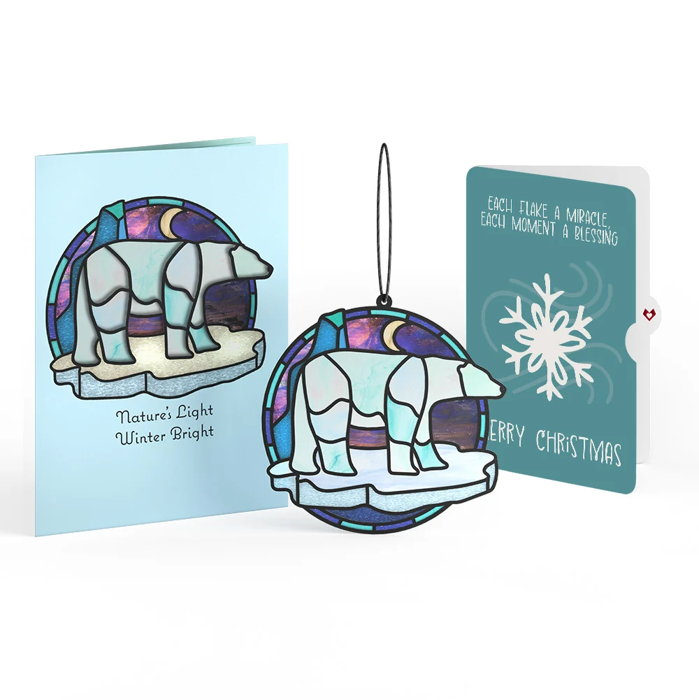 Lovepop Nature's Light Polar Bear Christmas Suncatcher Card and Sentiment Set Glass
