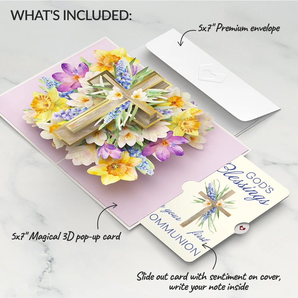 Lovepop The Lord Bless You Floral Cross First Communion Pop-Up Card and Sentiment Set Cream - Image 2