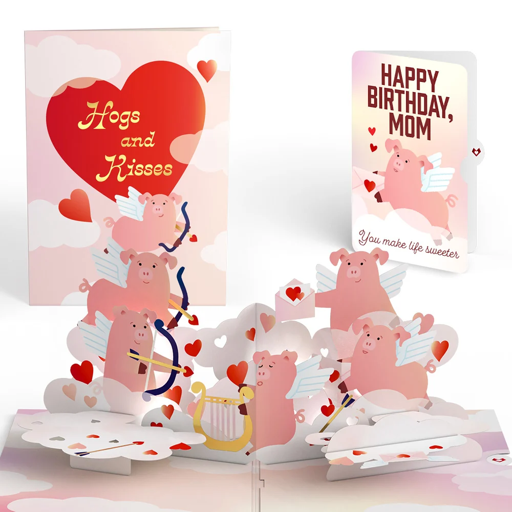 Lovepop Hogs and Kisses Birthday Music and Light Pop-Up Card and Sentiment Set for Mom